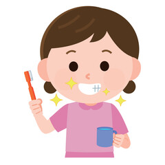 歯磨きをして歯がきれいになる女の子　イラスト