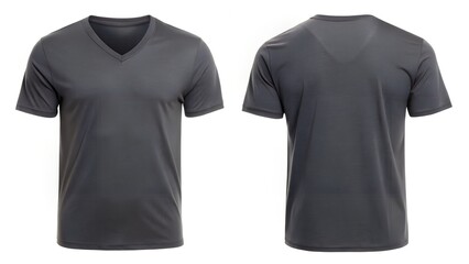 Charcoal Gray V Neck T Shirt Front And Back On White
