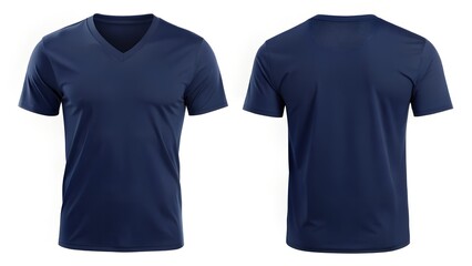 Navy Blue V Neck T Shirt Front And Back On White