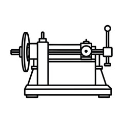 Fototapeta premium Detailed line art illustration of a classic lathe machine for metalworking and manufacturing