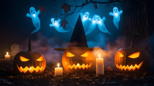 Halloween spooky jack o lanterns ghosts