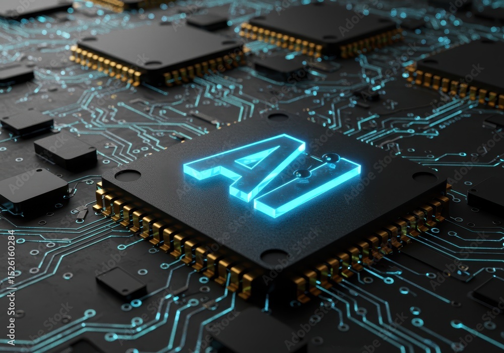Aufkleber artificial intelligence chip with glowing ai letters on circuit board