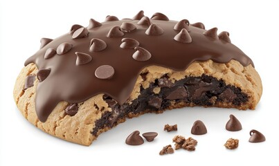 Double Chocolate Chunk Cookie, partially eaten, on white.  Food photography for recipe blogs or menus