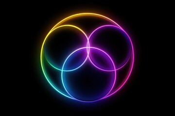 Obraz premium Vibrant circles of light intertwining in a radiant display against a dark background, showcasing the beauty of color harmony and geometric design