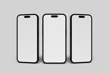 Front View Three Phone Screens Display Mockup