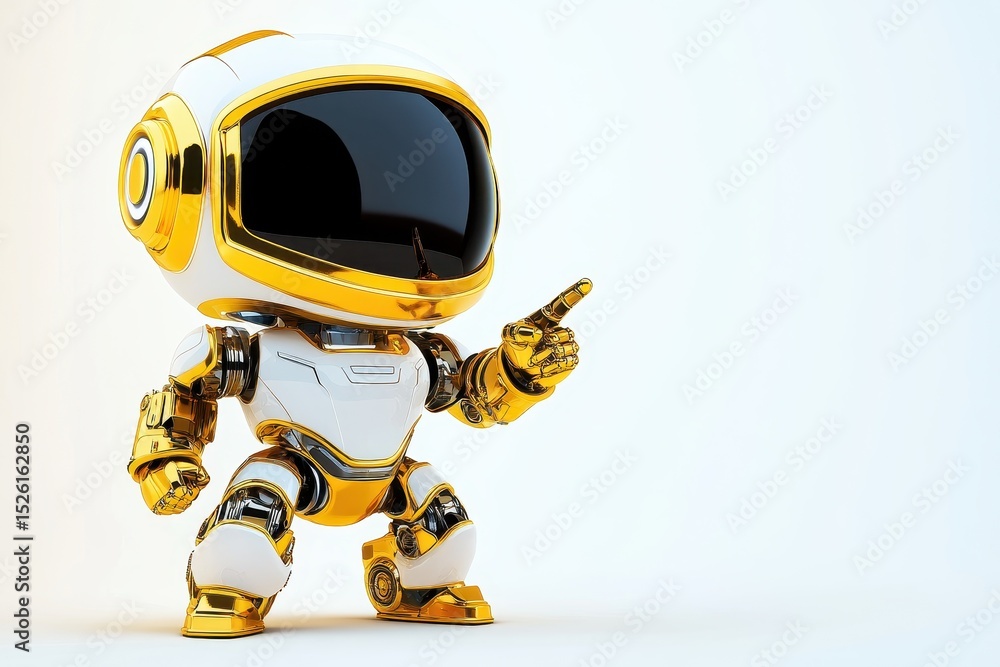 Aufkleber cute robot pointing towards a starry space while showcasing shiny metallic features and an engaging 