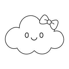 Cute Cloud with Bow Coloring Page – Kawaii Line Art for Kids