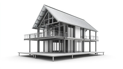 modern steel frame house showcasing lightweight metal framework and open design