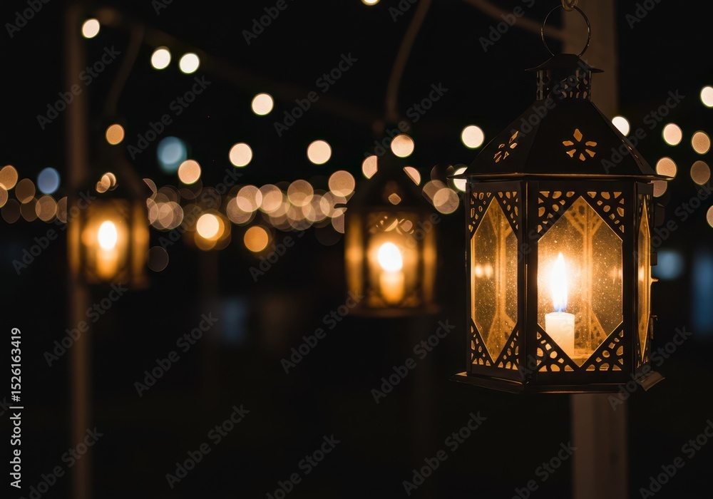 Aufkleber decorative lanterns glow in the dark with bokeh lights in the background