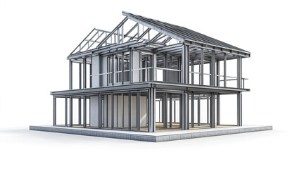 modern steel frame house showcasing lightweight metal framework and open design