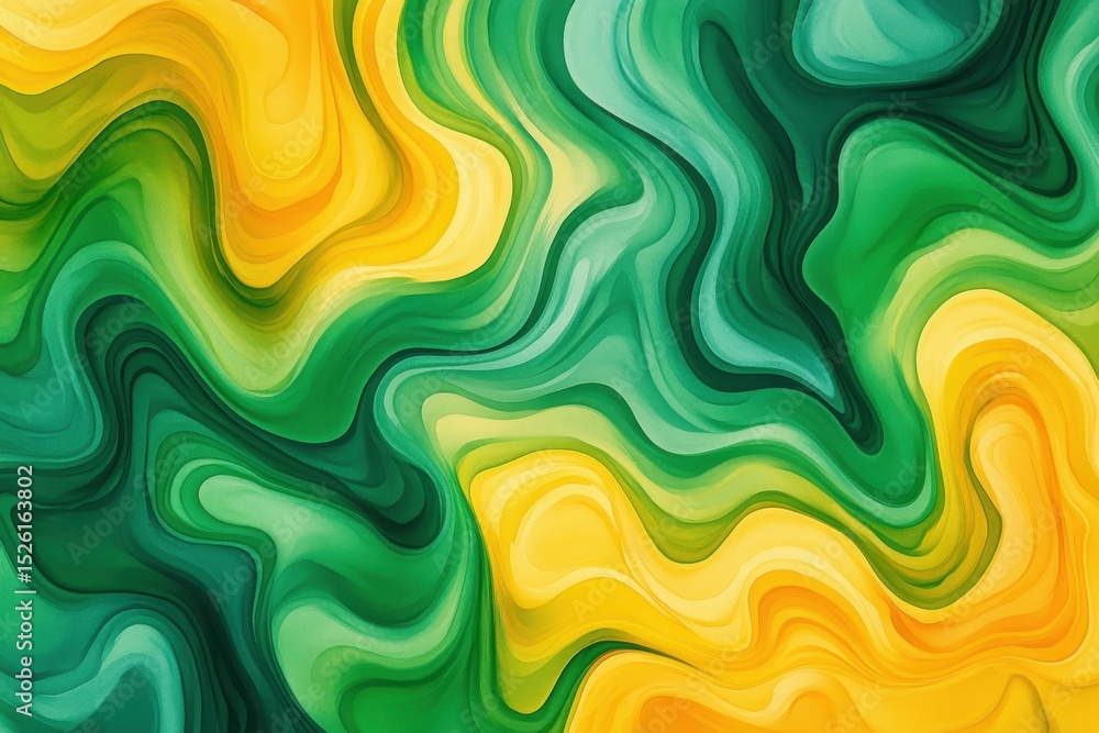 Aufkleber abstract watercolor artwork featuring flowing green and yellow hues with smooth transitions creating