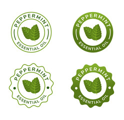 peppermint essential oil label white and green color. natural ingredient for cosmetic or beauty product.