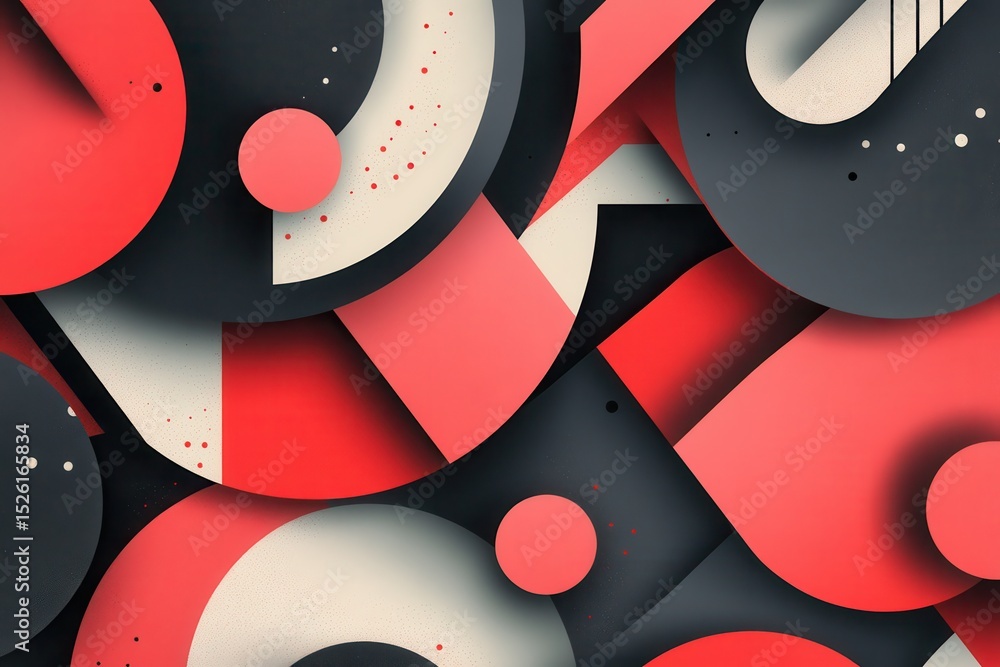 Poster vibrant abstract red and black overlapping shapes create a dynamic visual experience with circles an