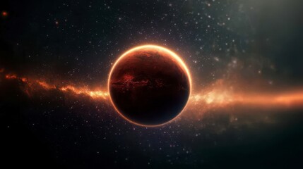 Fototapeta premium Mars the fourth planet from the sun rotates in space with a nebula and stars in the background. A celestial body orbiting our solar system s star encircled by cosmic dust and distant