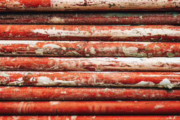Metallic scaffolding stacked on construction site