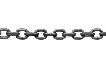 Metal chain link closeup with transparency background showing strength and connection