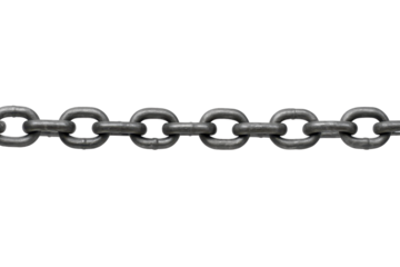 Metal chain link closeup with transparency background showing strength and connection