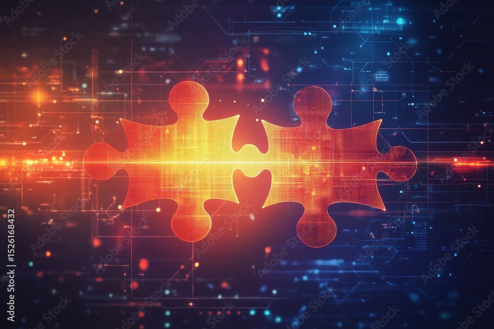 Poster visual representation showcasing the concept of api integration with puzzle pieces connecting to sym