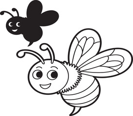 Adorable Bee and Daisy Illustration – Printable Black and White Art 
