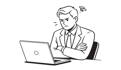 パソコンを前に悩む男性ビジネス
