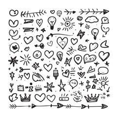 Hand drawn doodle collection hearts arrows stars