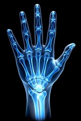 Naklejka premium Human Hand Bones X Ray View on Black Background for Medical Illustration