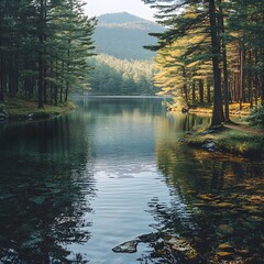 Serene River Amidst Woodland Beauty