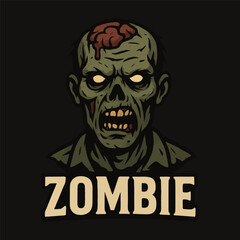 Vector illustration of zombie head with exposed brain.