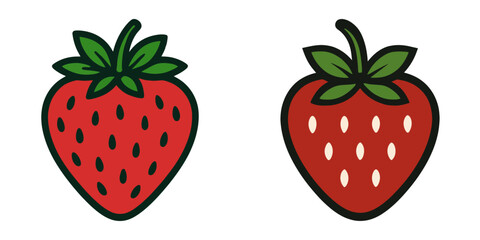 Two strawberry icons with leaves, vector illustration.