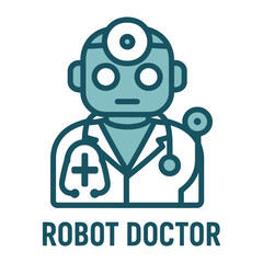 Fototapeta premium Vector icon of robot doctor with stethoscope and plus.