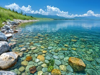 Serene River Landscape with Vintage Charm