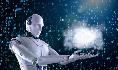 Cloud computing technology concept with robot with graphic display