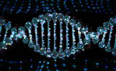 Digital dna helix or genome structure with shining light