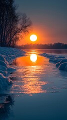 "Serene Sunset Reflection on River"