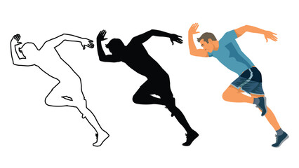 collection of people split Full length shot of young man in sportswear running isolated on white background. vector, illustration