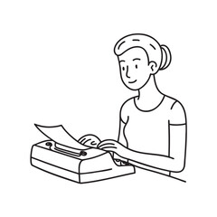 Person at a typewriter with paper inside, from side angle