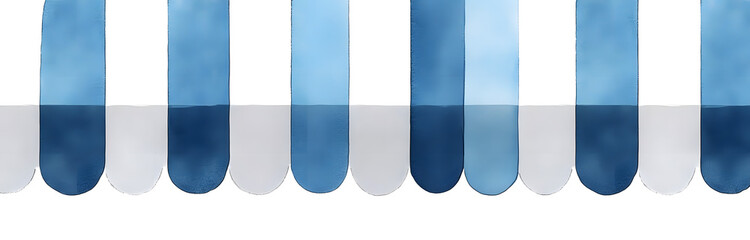 Seamless repeatable pattern of blue and white striped awning. Hand drawn water color sketchy painting, cutout clip art element for creative design decoration, summer banner, festive print, menu decor.