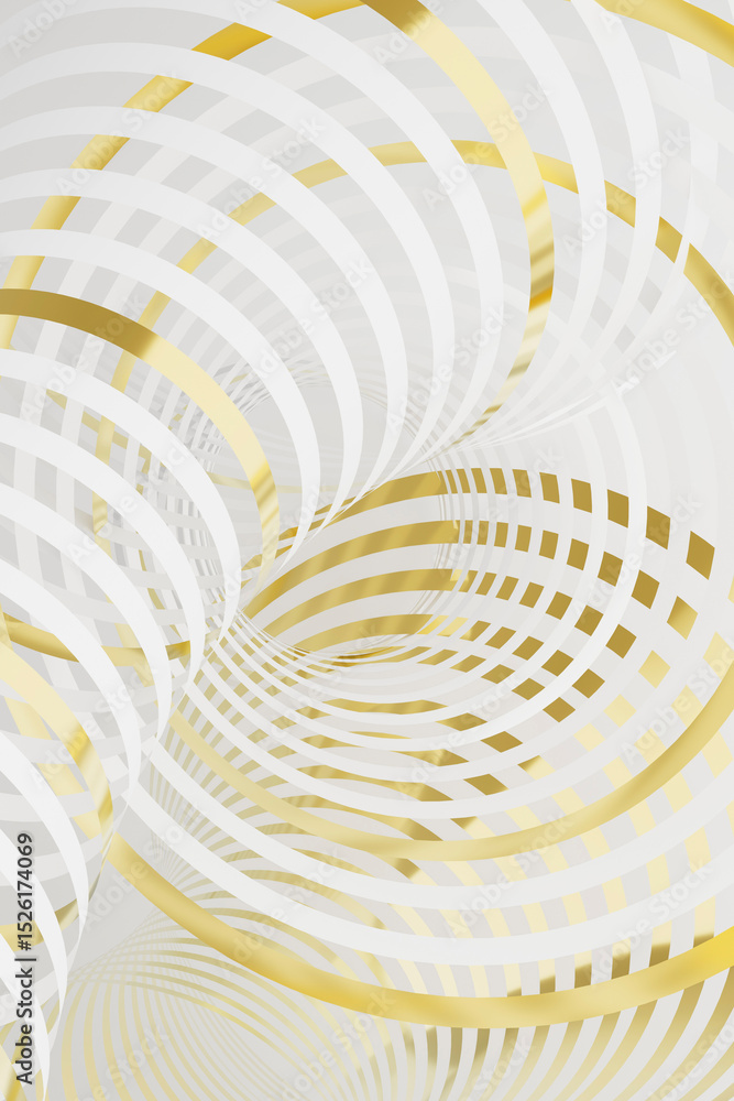 Poster intricate geometric pattern - reflective gold waves in a fluid motion as abstract background. 3d ren