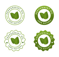 peppermint oil natural badge white and green color. natural ingredient for cosmetic or beauty product.