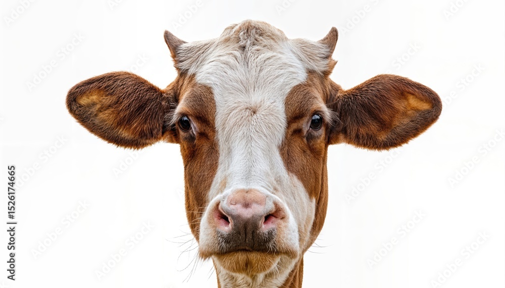 Poster funny cow head from farm isolated on transparent background humorous bovine portrait embracing a che
