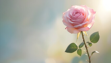 Soft Pink Rose in Morning Light with Blurred Background