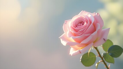 Soft Pink Rose in Morning Light with Blurred Background