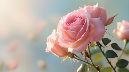 Soft Pink Rose in Morning Light with Blurred Background