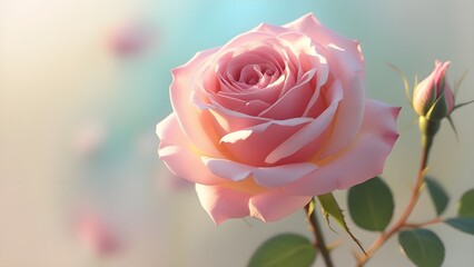Soft Pink Rose in Morning Light with Blurred Background
