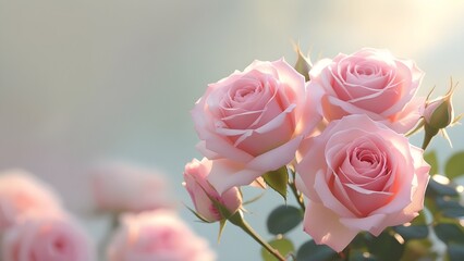 Soft Pink Rose in Morning Light with Blurred Background