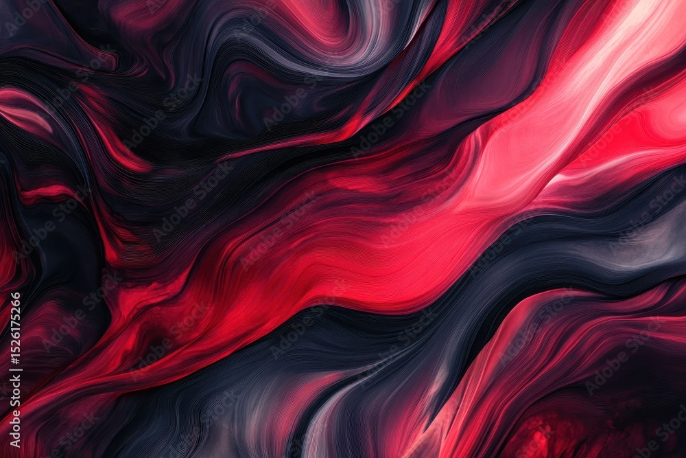 Poster swirling abstract patterns in deep red, burgundy, and maroon tones create a captivating visual displ