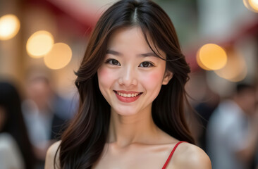 Portrait of a young pretty brunette girl of Asian appearance