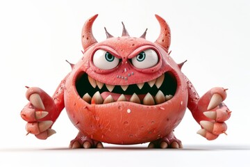 This red monster with sharp claws and a devilish grin looks fierce, but its cartoonish style reveals a playful soul. A perfect character for a fun children's animation