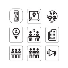 Collection of nine modern black icons for business and technology