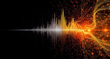 Sound wave explosion with orange energy burst and particle effects